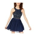 thumbnail image 2 of B. Darlin Womens Juniors Sequined Beaded Two Piece Dress Navy 3/4, 2 of 5