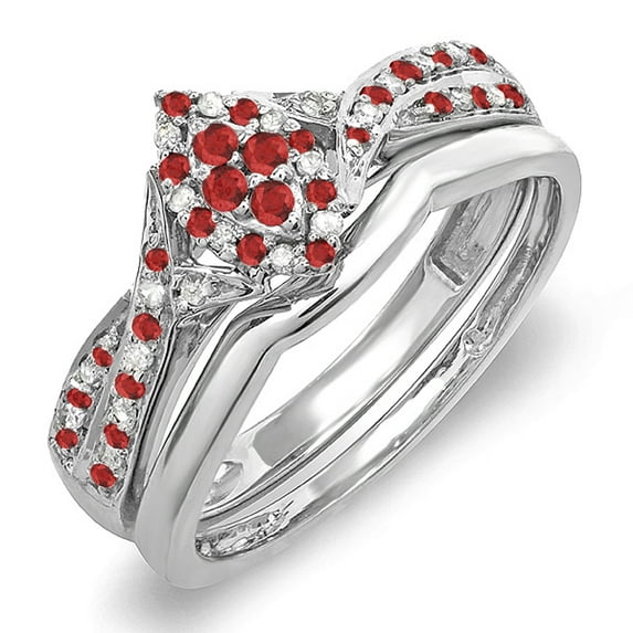 Dazzlingrock Collection Sterling Silver Ruby & White Diamond Marquise Shape Ring Set, Size 7