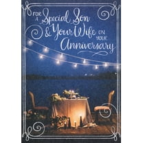 Designer Greetings Candle Lit Dinner Table on Dock at Night Wedding Anniversary Congratulations Card for Son and Wife