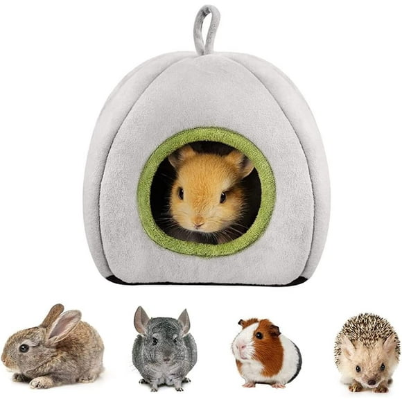 QUETO (Gray) Hamster House, Guinea Pig House, Warm Winter Bed for Hamster, Guinea Pig Bed, with Hanging Loop, for Hamsters, Chinchillas, Guinea Pigs, Small Animals