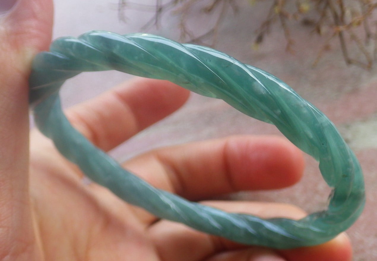 Icy Green Natural A JADE Jadeite Knotted Bangle Bracelet 59 mm 705002