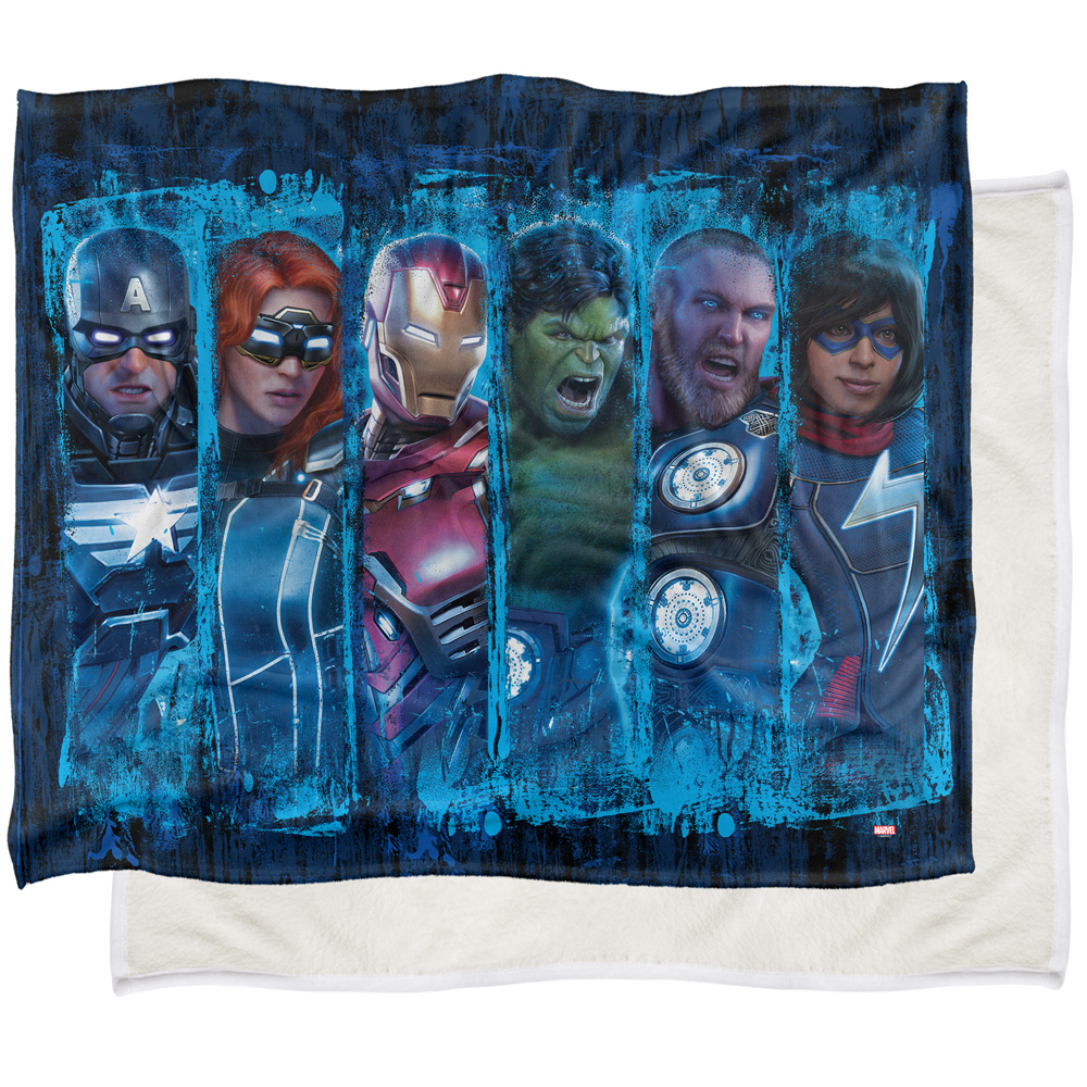 Marvel Blanket, 50"x60" Avengers Character Stripes Silky Touch Sherpa