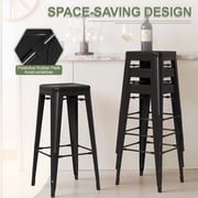 VINEEGO 30 Inches Metal Bar Stools High Backless Stackable Stools Indoor Counter Stools Set of 4 (Black)