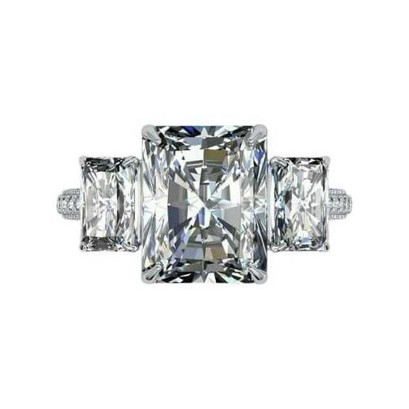 HeartsAndYou 1.9ct Radiant Cut Moissanite Three Stone Engagement Ring for Women 18k White Gold over Silver