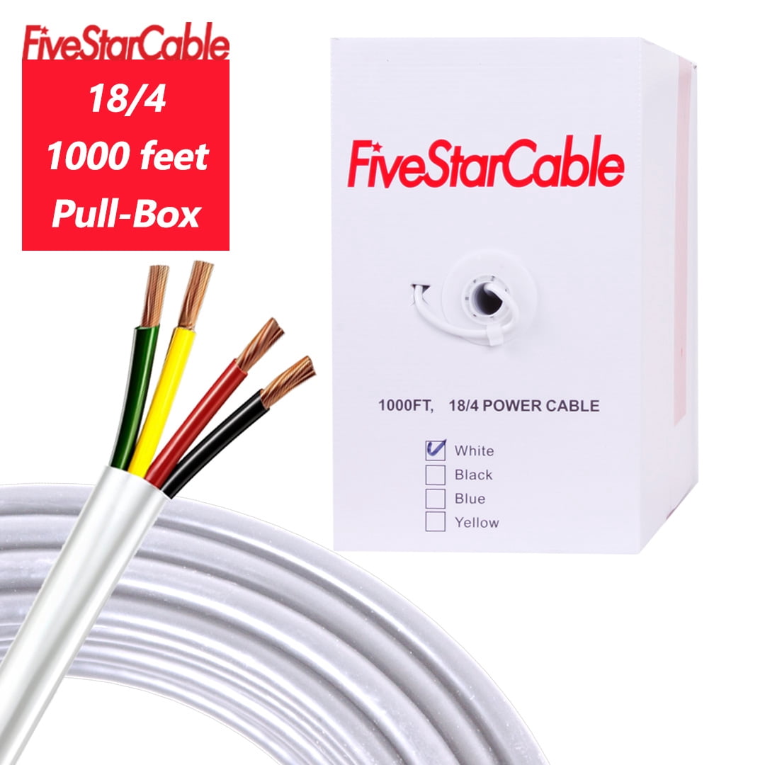[FiveStarCable] 18/4 Low Voltage Cable 1000ft – White, 18 AWG Stranded Wire for Security, Alarm, Audio, and Intercom Wiring