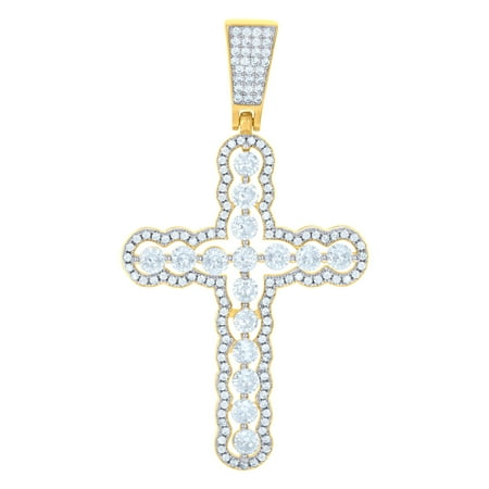 925 Sterling Silver Yellow-tone Unisex Cz Cross Religious Charm Pendant Pendant Necklace for Men Women