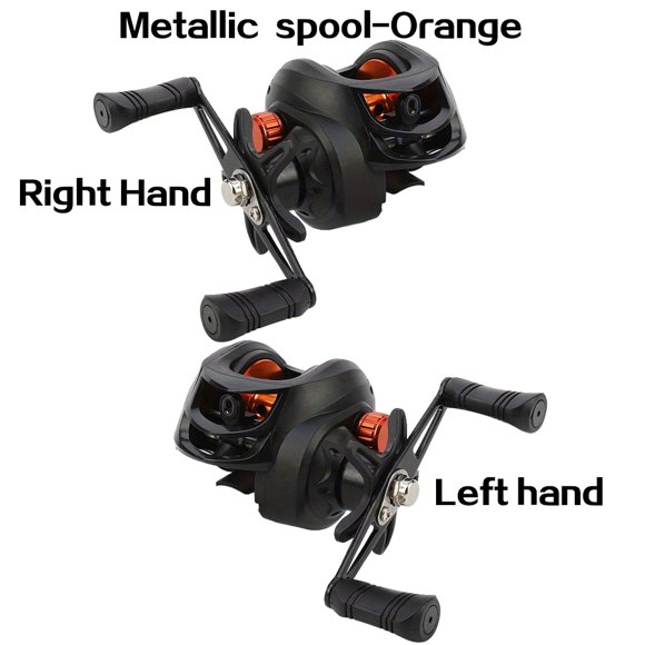 Baitcasting Reel AK Series,7.2:1 Gear Ratio 18+1BB,18LB Max Drag,Shallow Spool,For Freshwater Saltwate Metallic Orange 18
