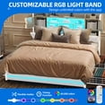 thumbnail image 3 of DEXTRUS King Size PU Leather Bed Frame with Storage Headboard & LED Lights, Upholstered Bed Frame with Power Outlets & Drawers, White, 3 of 8