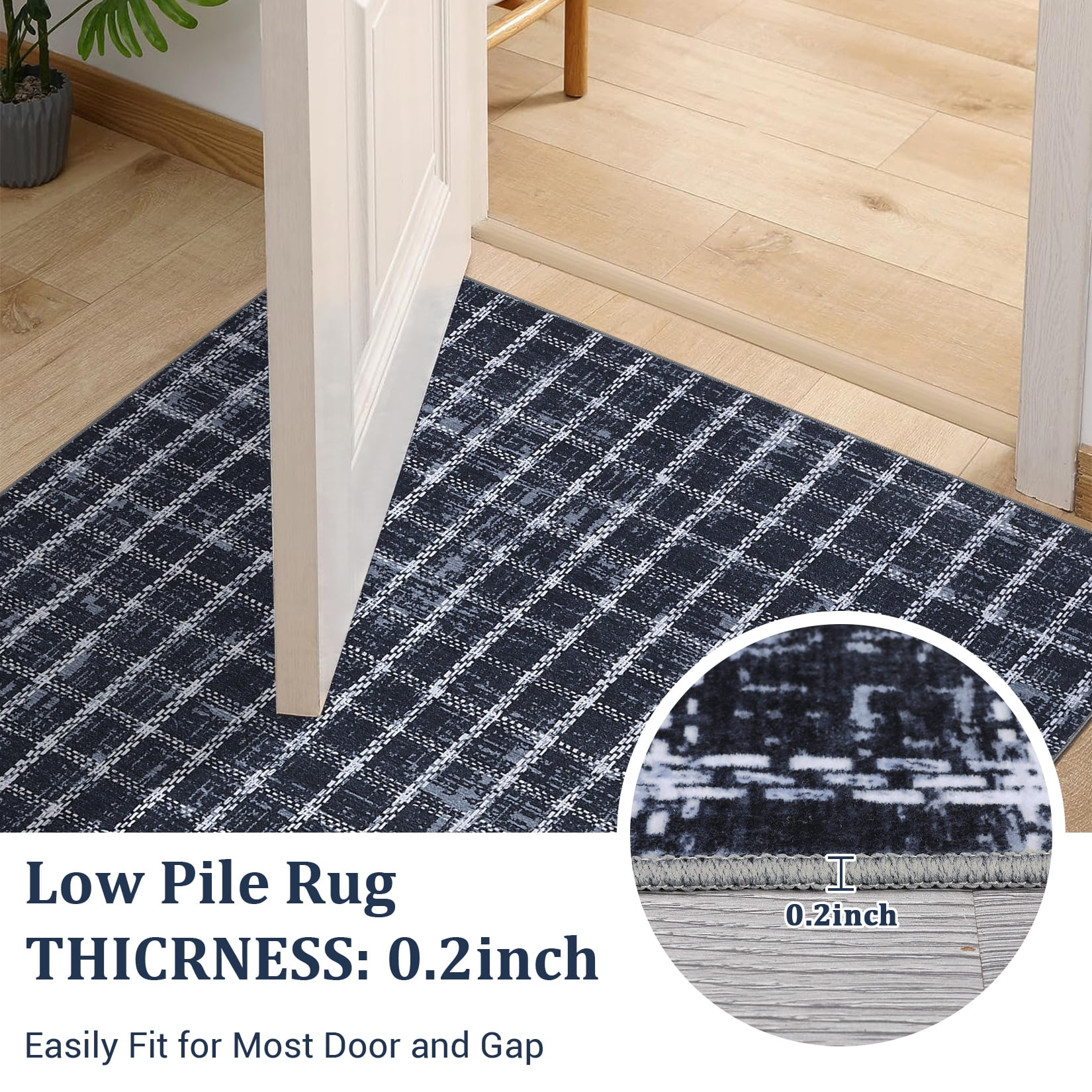 HOMERRY Plaid Print Non Slip Area Rug 8' x 10' for Living Room Washable Indoor Carpet, Blue