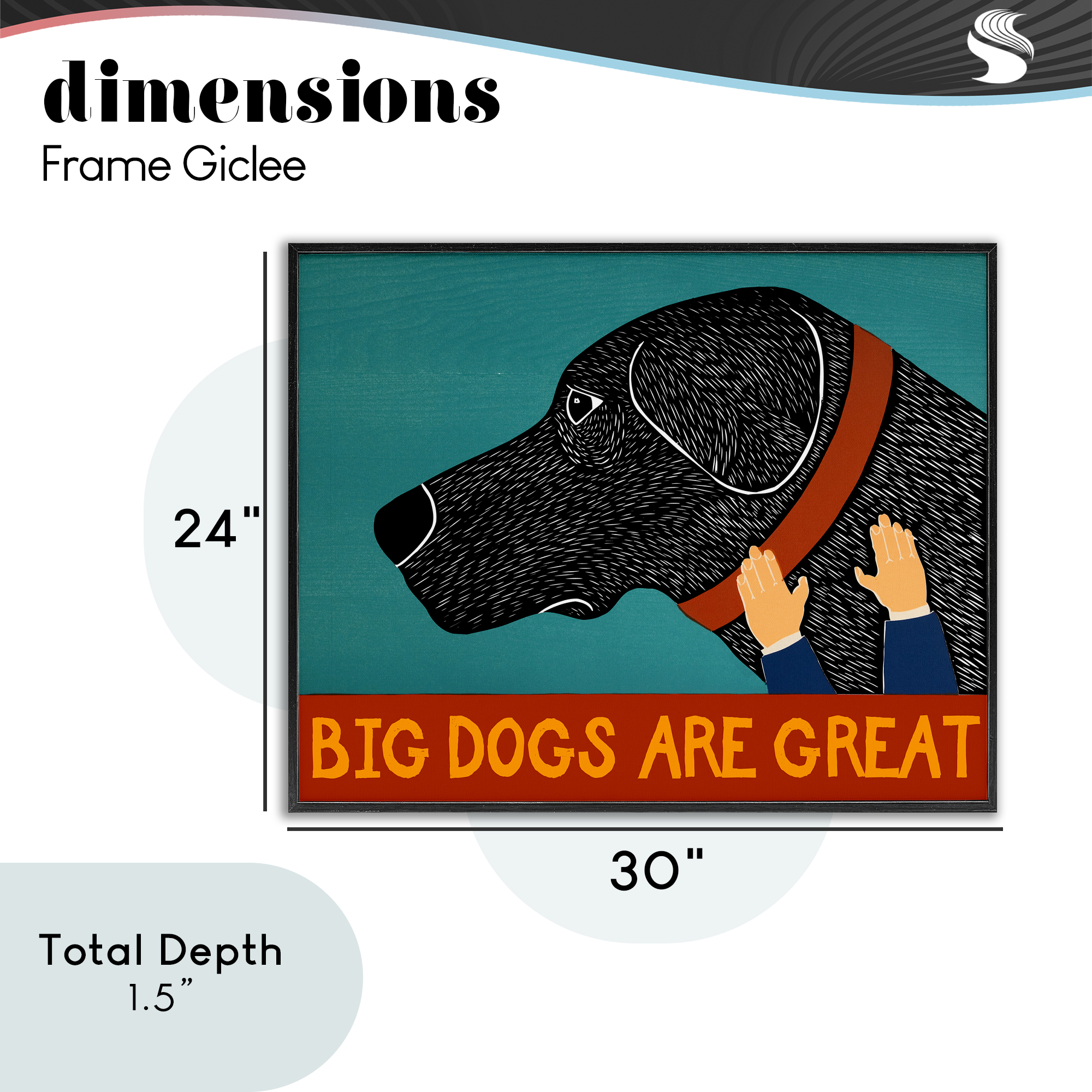 Big Dogs Are Great Black Framed Giclee Art, design by Stephen Huneck