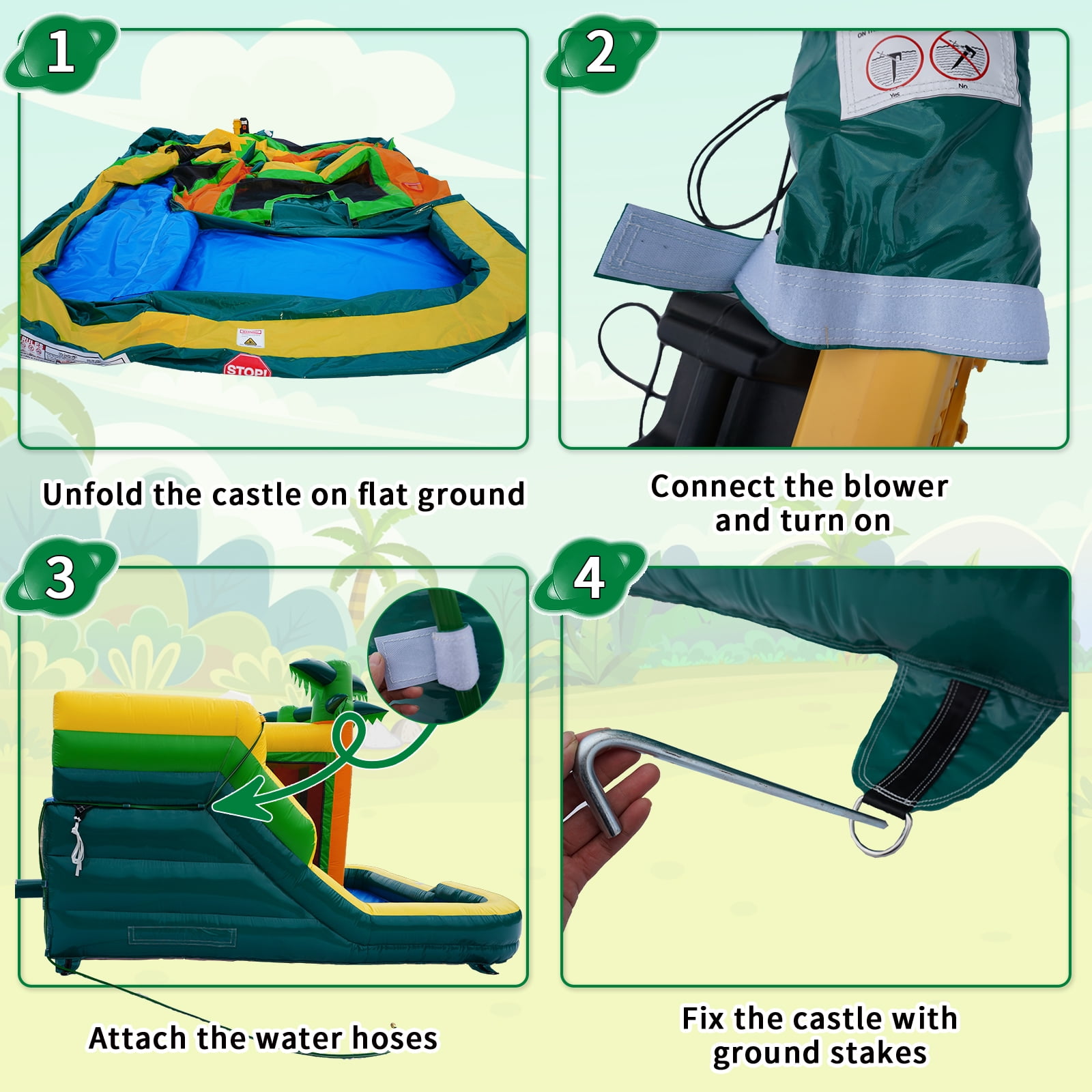 Hapcap Commercial PVC Inflatable Bounce House Water Slide Combo for Kids, Backyard, Without Air Blower
