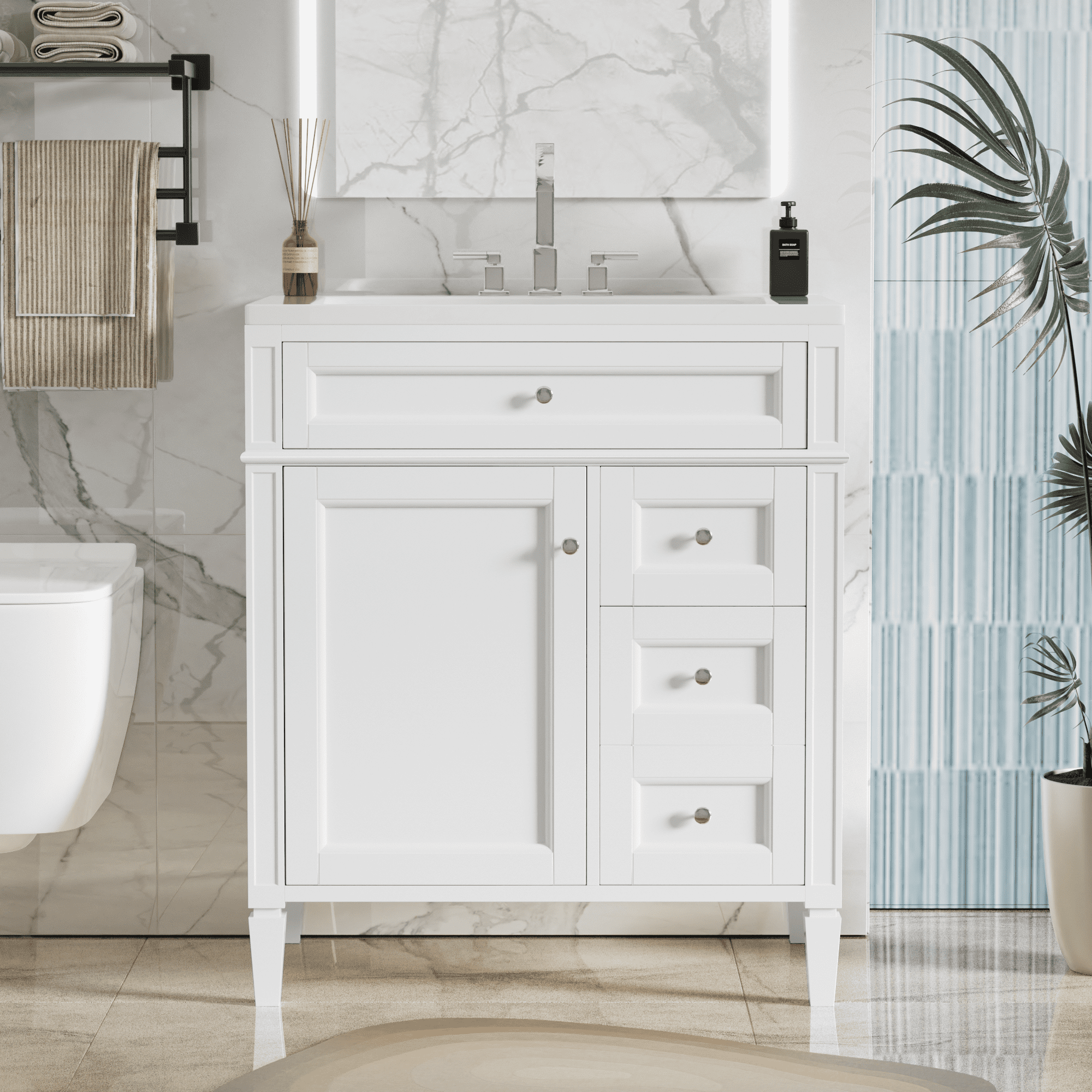 Euroco 30'' Bathroom Vanity with Top Sink, Modern Bathroom Storage Cabinet with 2 Drawers and a Tip-out Drawer, Single Sink Bathroom Vanity (Same as SW000122AAK-1)