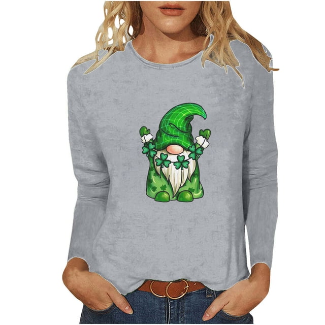 FAIWAD Hauts de la Saint-Patrick pour Femmes à Manches Longues, Col Rond, Imprimés, Décontractés, Tuniques Grande Taille