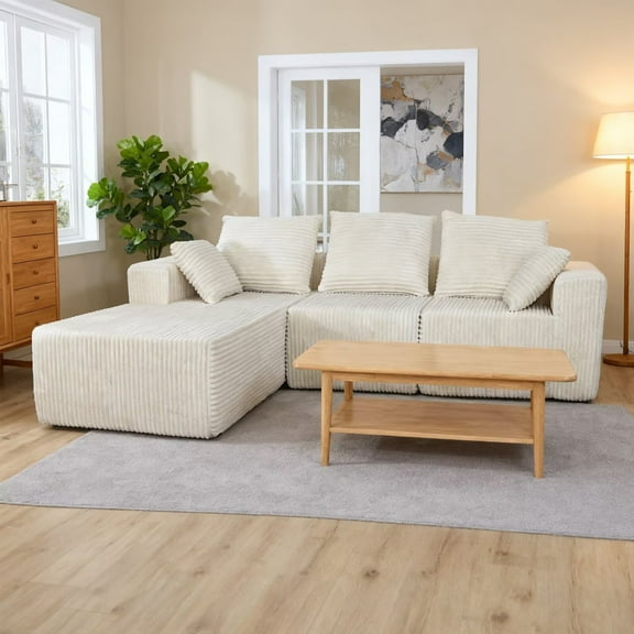 108 Inch L-Shaped Modular sectional Sofa, Boneless Sofa, Modern Cloud Couch with Various Combinations, Compression Sofa with a Box (Beige)