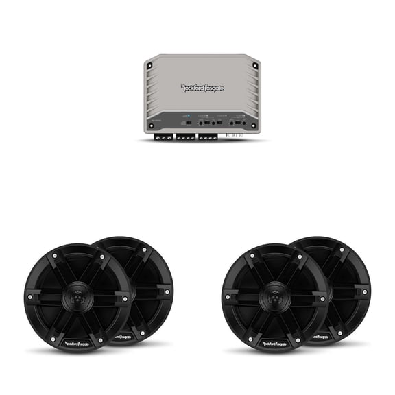 Rockford Fosgate Marine Audio System – M0-65B 6.5" Speakers (4 Pack) Black & M2-300X4 4-Channel Amplifier – Pontoon & Center Console Boat Upgrade