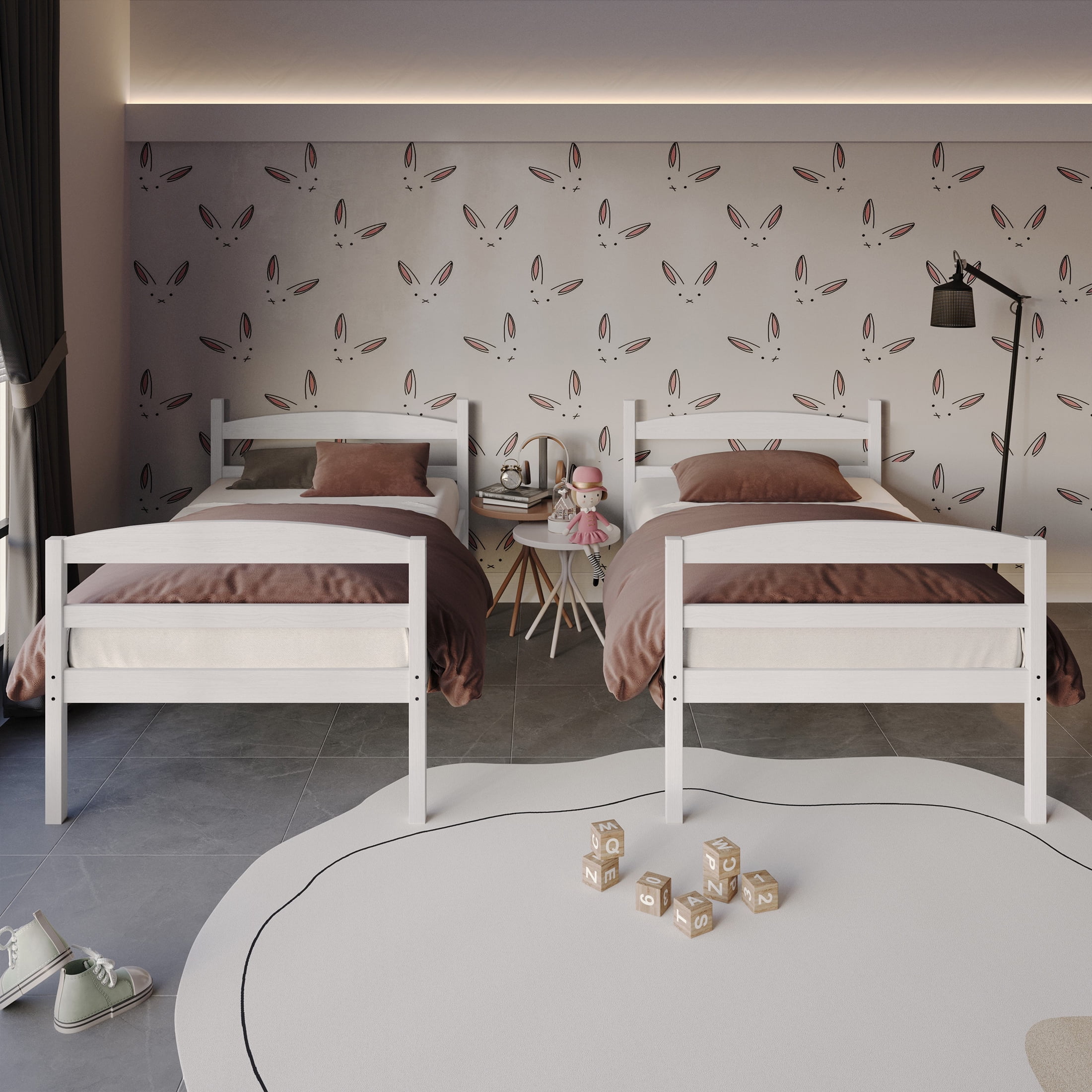 Castle Place Contemporary Twin over Twin Wooden Convertible Bunk Bed, White