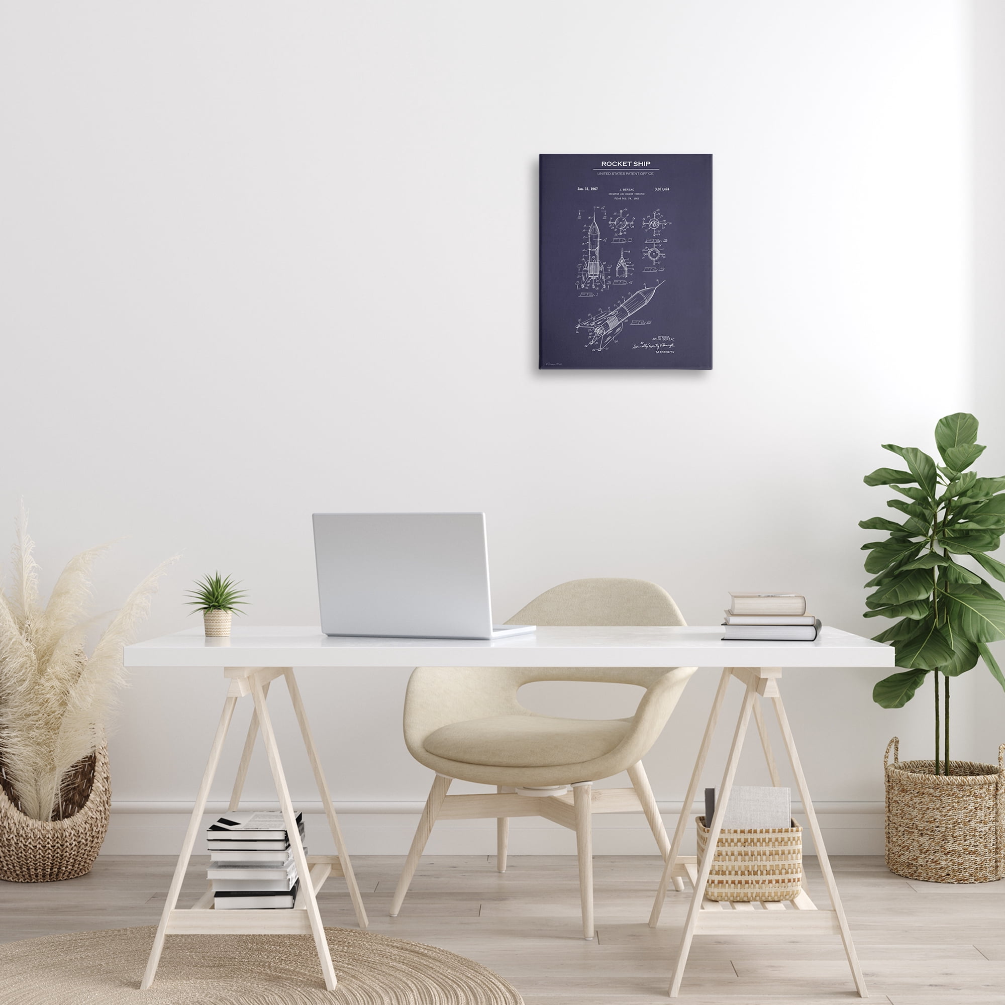 Stupell Industries Rocket Ship Blueprint Transportation Painting Gallery Wrapped Canvas Art Print Wall Art, 16 x 20