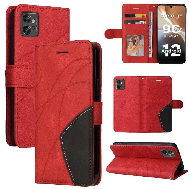 GANGXUN Flip Case for Motorola G32 – Leather Wallet Cover with Card Slots, Kickstand & Color Stitching Protective Folio