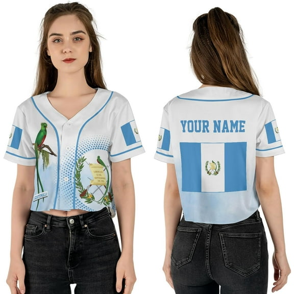 Lotusprinthandmade Personalized Guatemala Flag Crop Top Baseball Jersey for Women XS-XL Multicolor