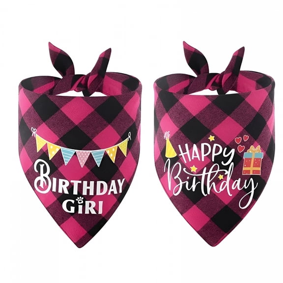 TELOLY 2Pcs Dog Birthday Bandana, Dog Birthday Girl Plaid Bandana Triangle Scarf for Medium Large Dog Birthday Supplies, 25.6X17.7X17.7In Dog Bandanas