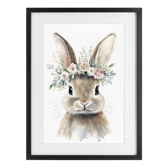 Stupell Industries Cottage Flower Adorned Baby Rabbit Black Framed Print Under Glass, 14 x 20, by Creative Studio