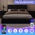 thumbnail image 5 of Queen Upholstered Bed Frame with Bluetooth Speakers and RGB LED Light, Luxurious Faux Leather Upholstered Platform Bed with Thickened Headboard, No Box Spring Needed, Black, 5 of 9