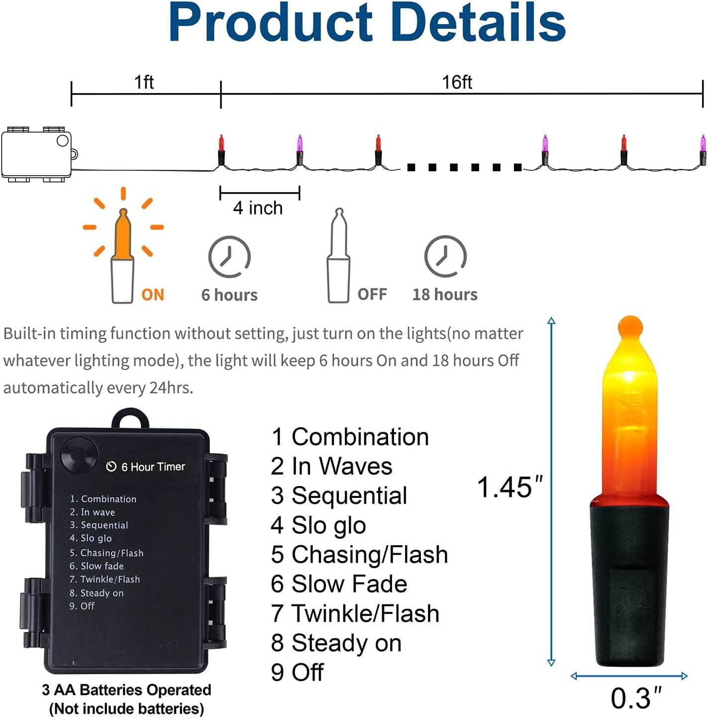 50 LED Outdoor Halloween Lights, 16 FT Mini String Light with 8 Modes, Waterproof Battery Operated Tree Lights for Indoor Outdoor Patio Garden Party Wedding Decoration, Orange & Purple