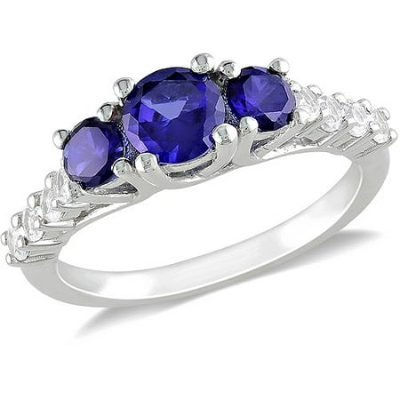 1-1/3 CT TGW Created Sapphire and Created White Sapphire Fashion Ring in Sterling Silver