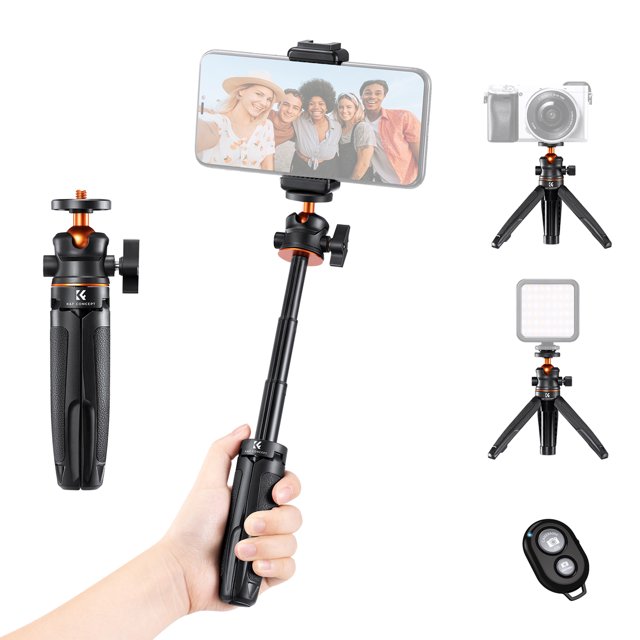 Trípode K&F CONCEPT Trípode/palo selfie extensible portátil Aleación de aluminio Tornillo de 1/4 pulg. Capacidad de carga de 2 kg con soporte para teléfono Reemplazo del obturador remoto para iPho