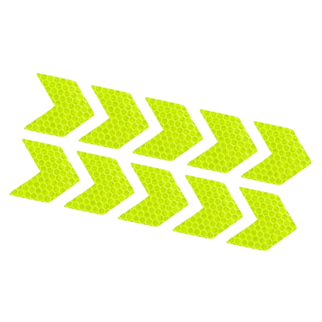 Unique Bargains 10pcs Reflective Stickers Arrow Shape Safety Tape Reflector Universal for Cars PET Fluorescent Yellow