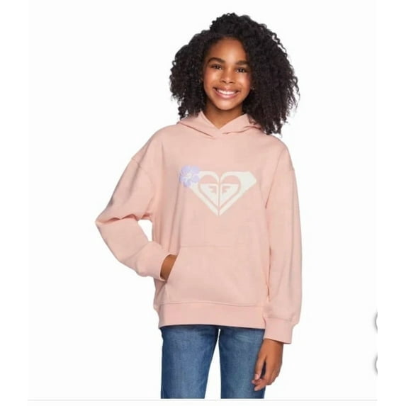Roxy Girl Youth Pullover Washed Hoodie, Pink (Tropical Peach), XL 18/20