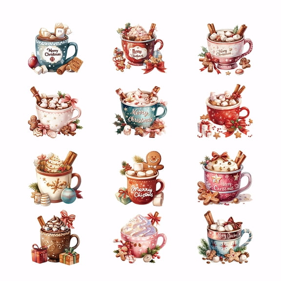 12PCS Dessert Cup Iron on Transfer Paper Christmas DIY Heat Transfer Sticker Washable Iron-on Decals
