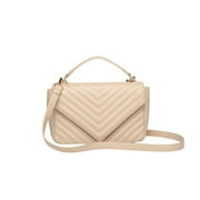 Daisy Rose Women's Quilted Top Handle Shoulder Cross body bag for Women - PU Vegan Leather - Beige