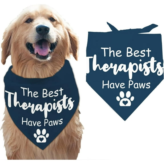 1 Pc Pet Dog Bandana Deep Blue Cotton Triangle Pet's Bandana The Best Therapist Have Paws Words Paws Washable Scarf Bibs Accessories Chief for Large Dogs and Pets 55x55x78cm Colorful DIY