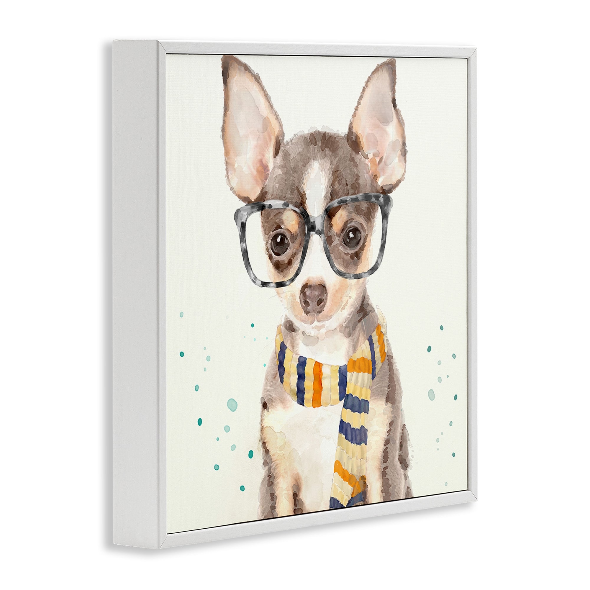 Stupell Industries Hipster Chihuahua Puppy With Glasses And Scarf Watercolor, 24 x 24,Design by Main Line Studio