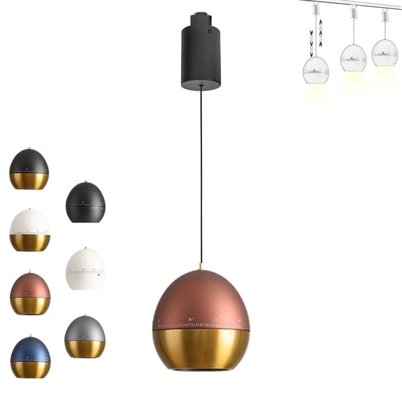 FSLiving 7W Zoomable Track Pendant Light J-Type Retractable Lift Droplight with Aluminum Globe Shade Focusable Spotlight Indoor Island Light Adjustable Length Lamp for Decor,Brown&Copper - 1 Pack