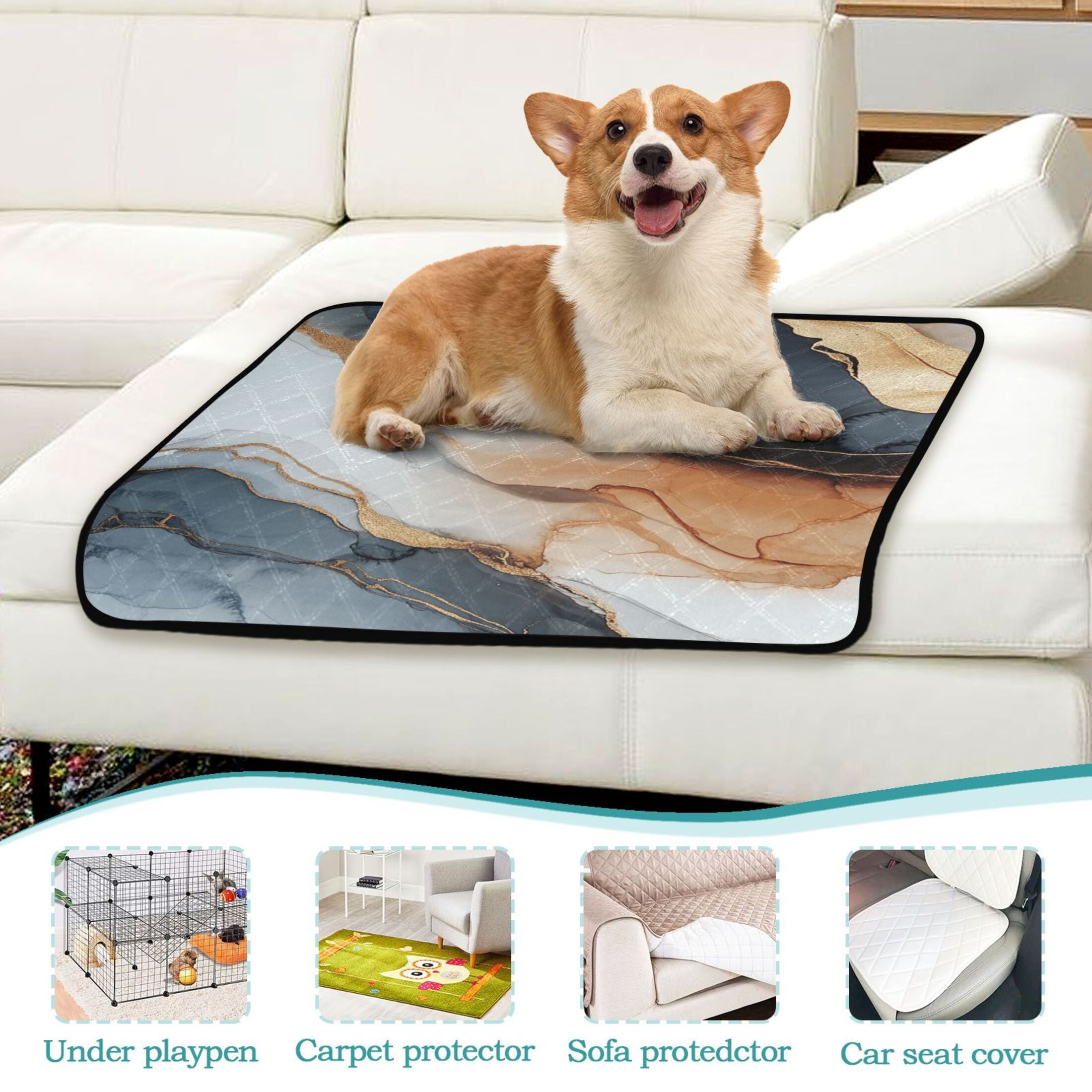 Qxltty Brown Gilt Marble Cat litter Pads Pet Set of 3 Diaper Mats Center Anti-leakage Layer Absorbent Soft and Comfortable