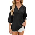 thumbnail image 1 of YDLCAFD Tank Tops for Women Womens Fashion Casual Top Button V Neck T Shirts Mid Long Sleeve Casual Loose T Shirts Top Orange Tops for Women Ladies Tops, 1 of 6