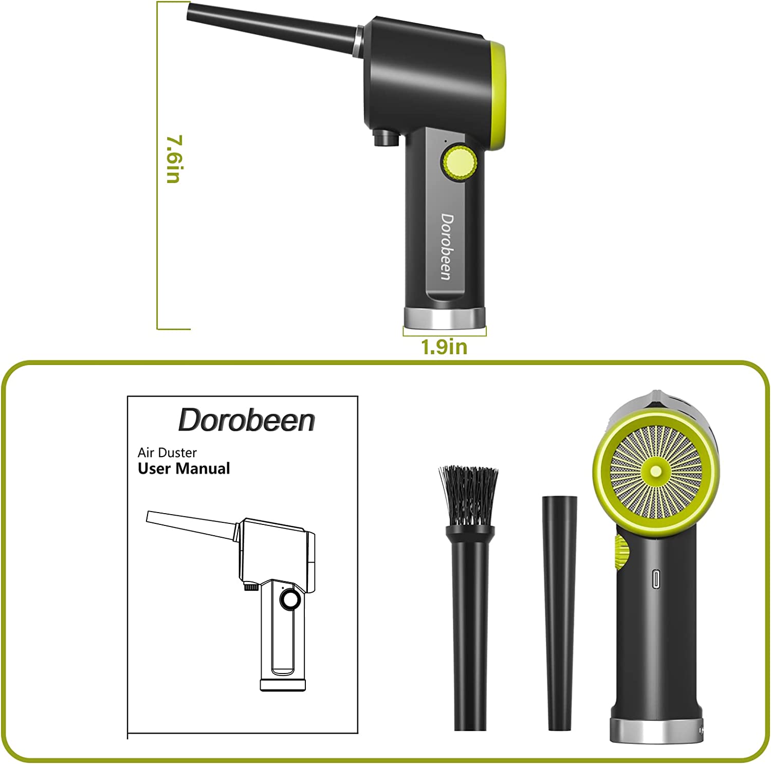 DOROBEEN Cordless Compressed Air Duster - 41000RPM Handheld Electric Blower for PC Keyboard & Electronics Cleaning with Stepless Speed Control