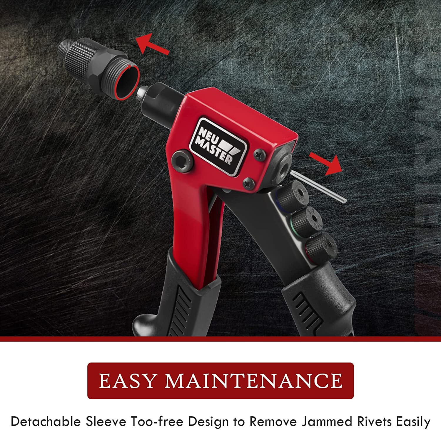 NEU MASTER Rivet Gun with 200Pcs Rivets, Manual Rivet Gun Kit with 4 Tool-Free Interchangeable Rivet Heads, BMC Case, Heavy Duty Single Hand Riveter for Plastic, Metal, Leather.