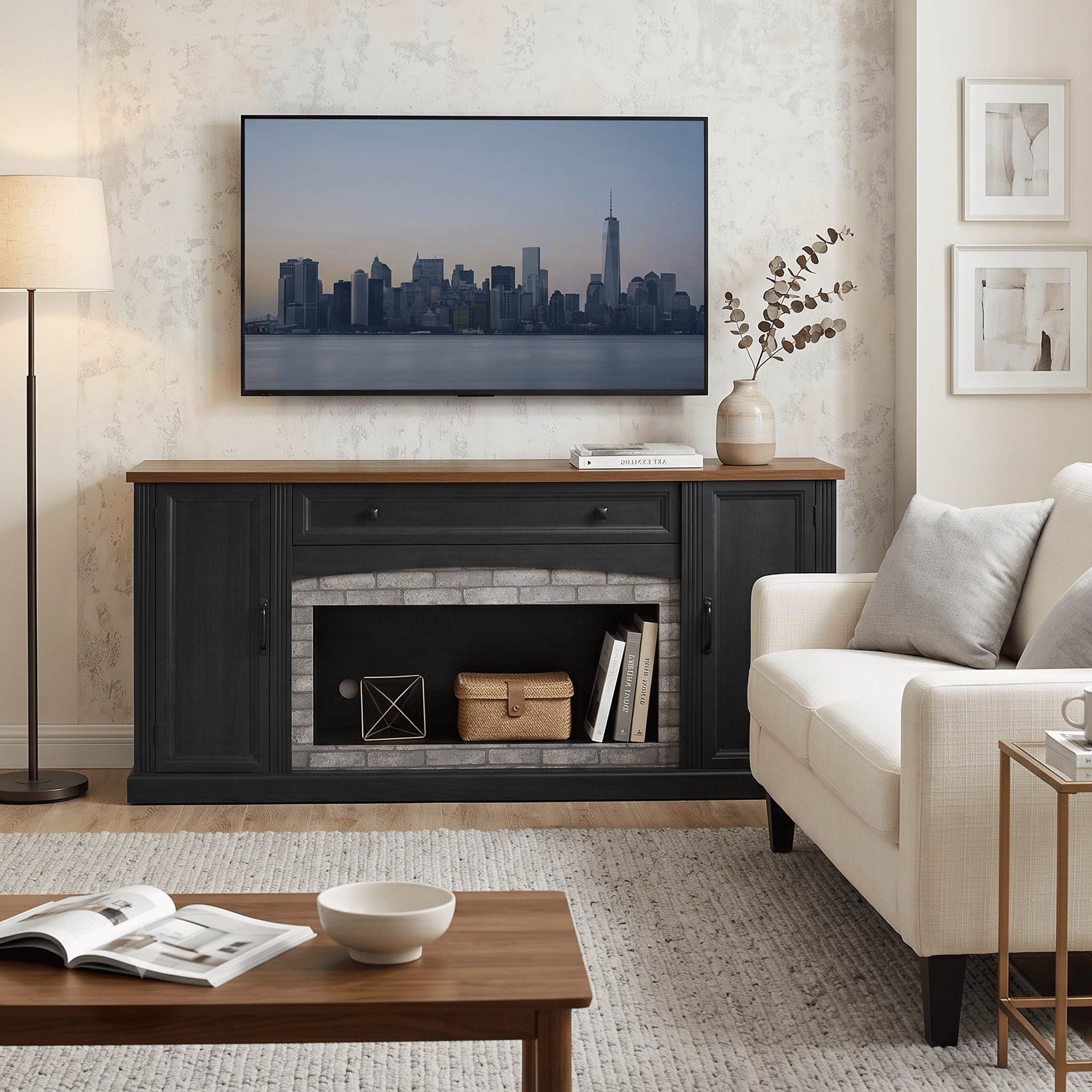 Homy Casa 67" Farmhouse TV Stand for 75" TVs, Media Console with Storage, Black