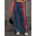 thumbnail image 2 of Women’s Two Tone Jeans for Women High Waist Wide Leg Jeans with Red Side Stripe,Colorblock Denim Pants with Sporty Streetwear Style, 2 of 7