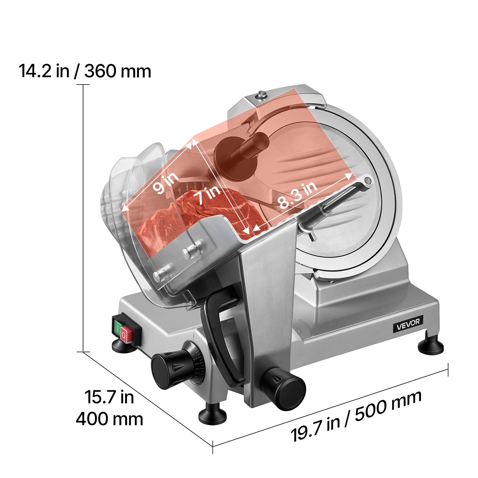VEVOR 10" Commercial Meat Slicer, 240W Electric Deli Food Slicer with Carbon Steel Blade, Built-In Sharpener & 0-0.47" Adjustable Thickness for Frozen Meat, Ham, Baguett, Steak, UL Approved