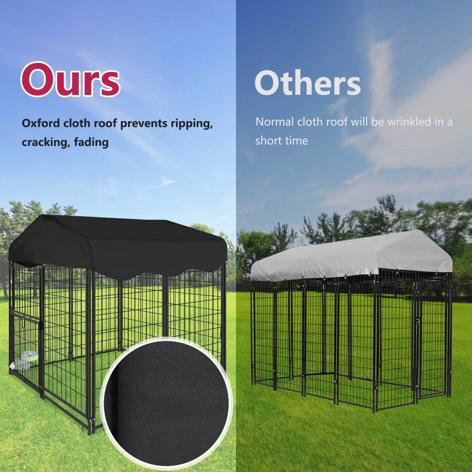 Jhsomdr Outdoor Dog Kennel 4.2ft x 4ft x 4.5ft Welded Wire Large Dog Kennel Dog Cage for Medium/Small Dogs, Heavy Duty Dog Crate with Rotating Feeding Door & UV-Resistant Cover