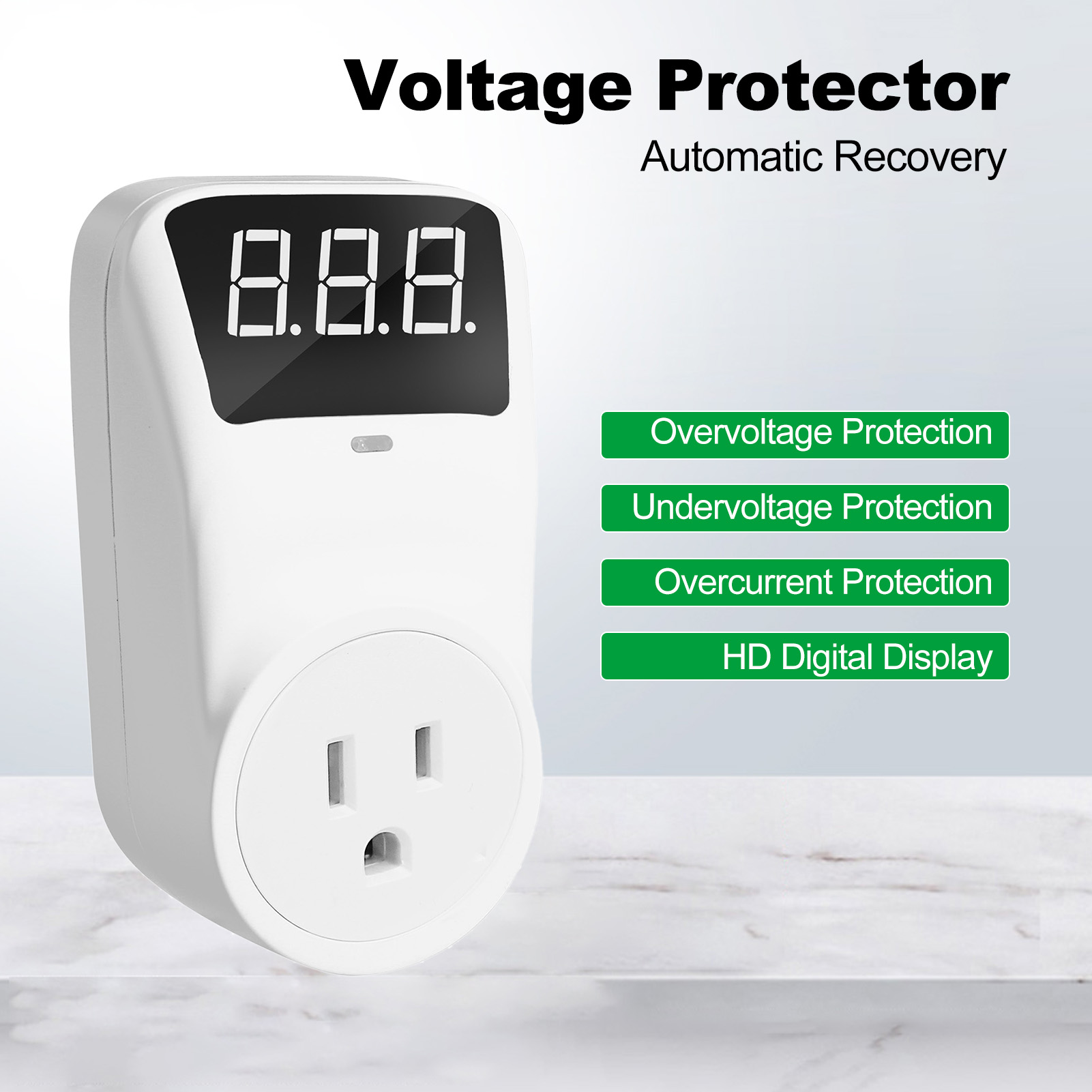 Digital Automatic Voltage Protector Socket 110V 16A LCD Display Power Surge Protector Socket Overcurrent Voltage Relay Protector Outlet