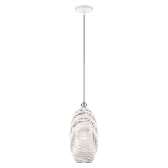 49101-03 Livex Lighting Dublin - 1 Light Pendant in Contemporary Style - 7.25 Inches wide by 18 Inches high-White/Brushed Nickel Finish