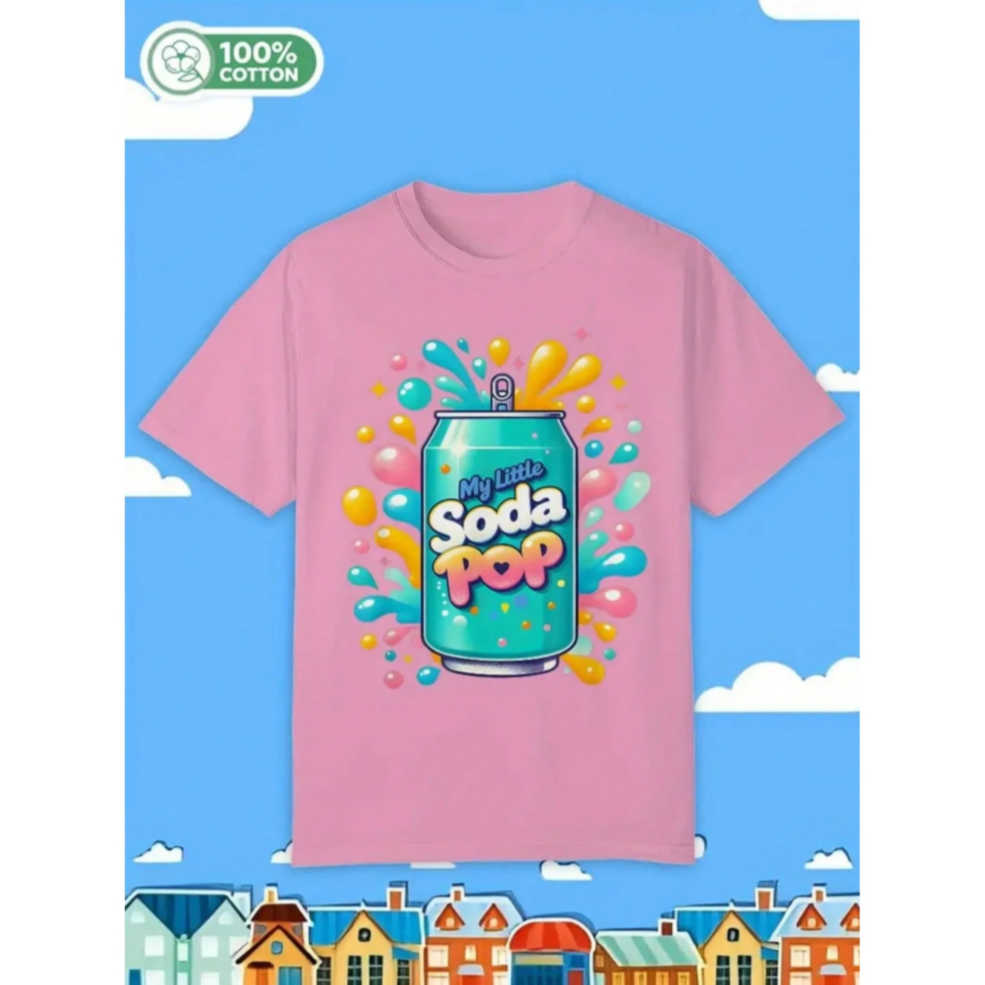 T-shirt Graphique Pop Candy – Motif Lait Et Biscuits, Taille M Pour Fille – Occasion Très Bon état