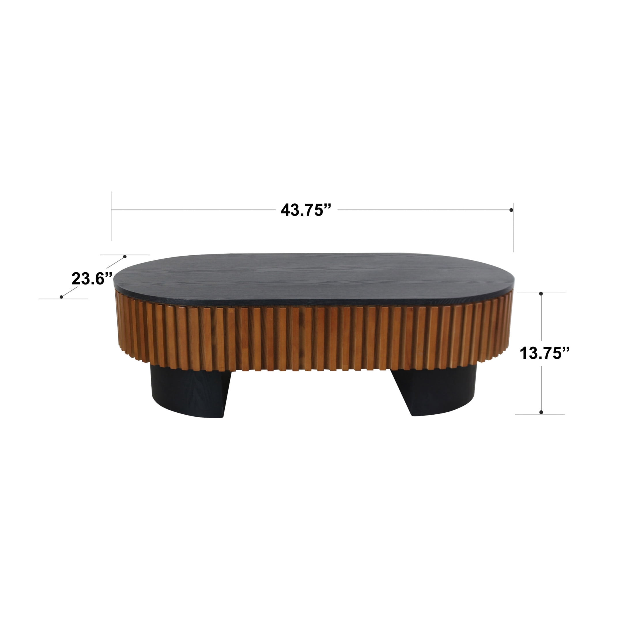 Noble House Mourade 44" Elliptical Coffee Table with Hidden Storage, Modern Fluted Mushroom Accent Table, Black