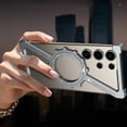 thumbnail image 5 of ELEHOLD Frosted Case For Samsung Galaxy S25 Ultra Z-Type Gear Design Alloy Frameless Shockproof Rugged Cover, Mag Safe Compatible, 360° Rotable Ring Kickstand -- Silver, 5 of 12