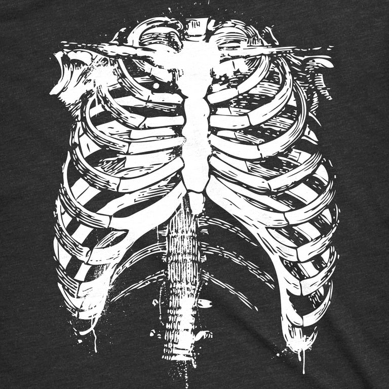Mens White Skeleton Rib Cage Funny Halloween Costume T shirt (Black) - 5XL  Graphic Tees 